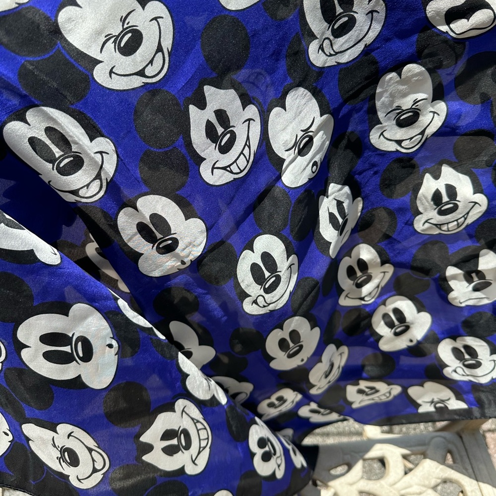 Vintage Walt Disney Mickey Mouse Silk Scarf 31” Square, Made in Japan.